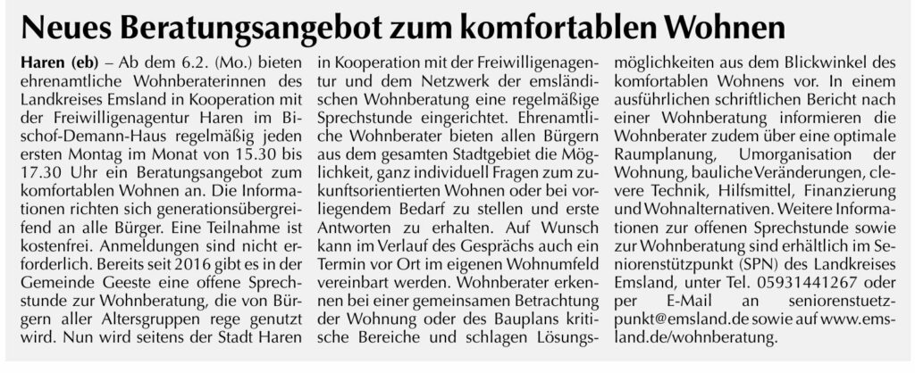 Neues Beratungsangebot zum Wohnen