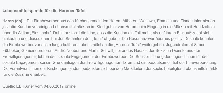 2017 Lebensmittelspende für die Harener Tafel