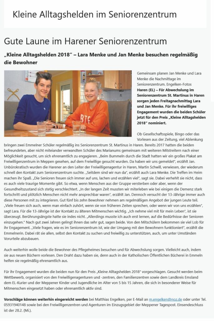 2018 Kleine Alltagshelden im Seniorenzentrum