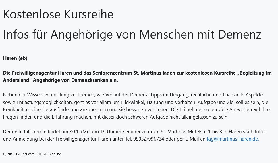 2019 Kursreihe Menschen mit Demenz
