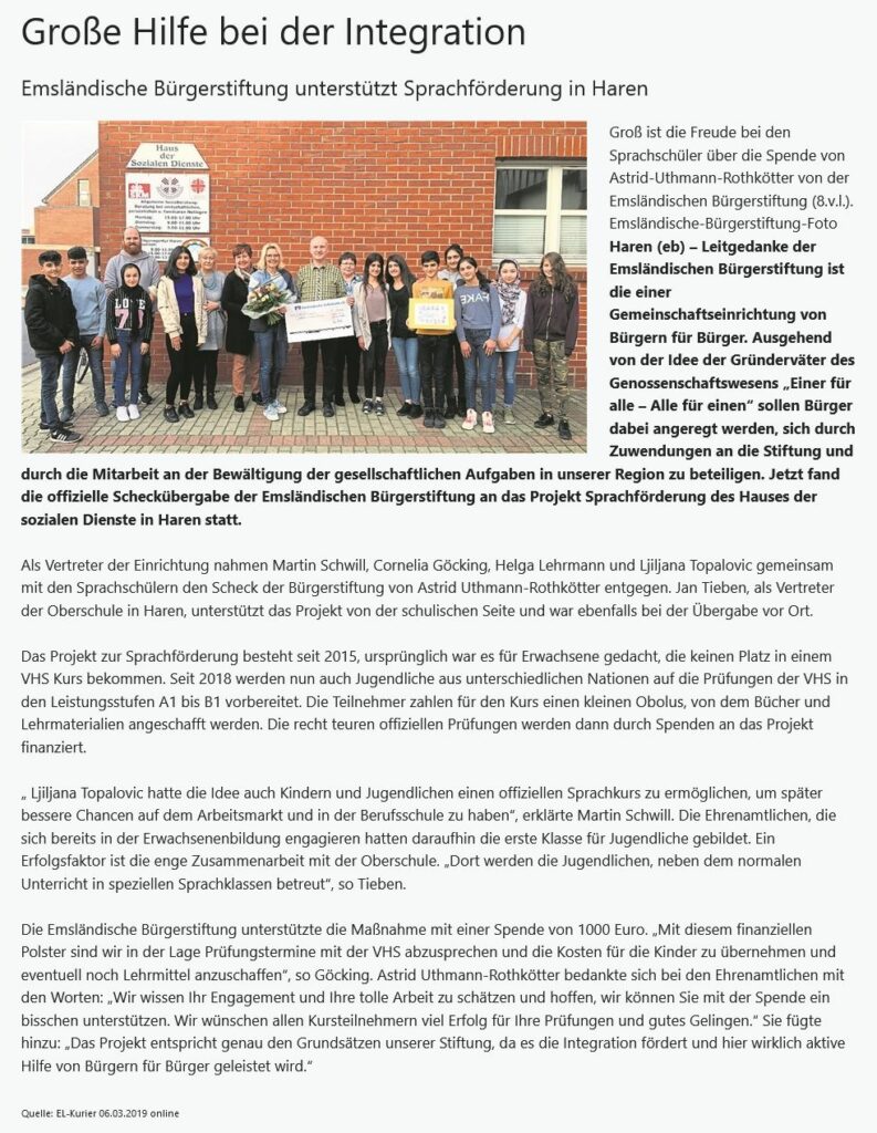 2019 grosse hilfe bei der integration